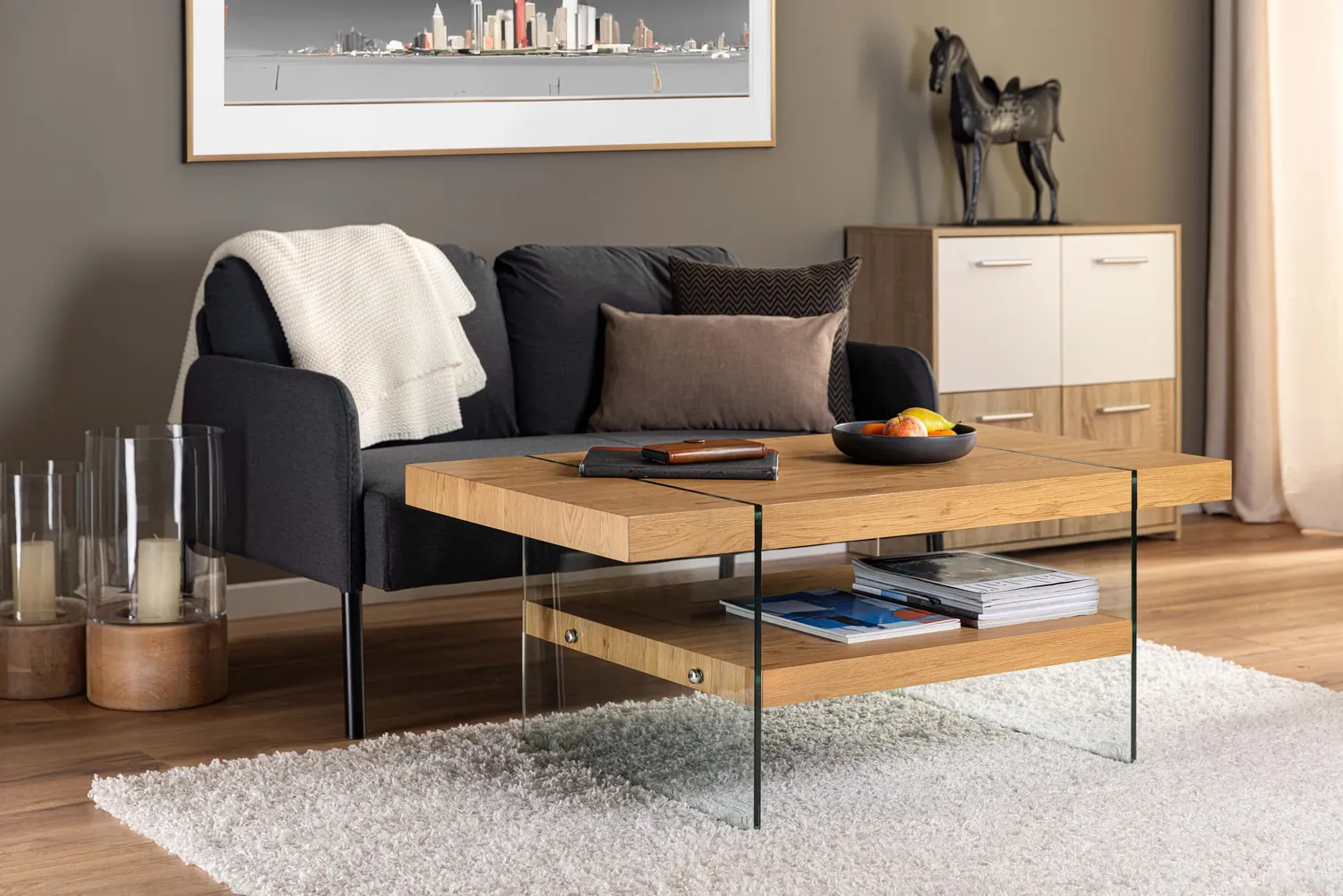 Inter Link Benina Couchtisch 110 cm Wildeiche Glas