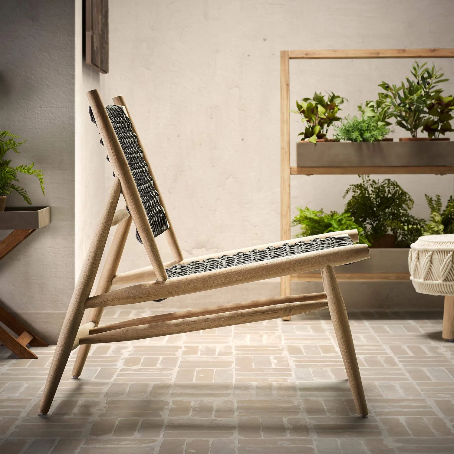 Kave Home Unique Sessel Teakholz grau natur