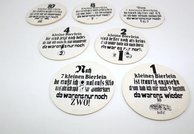 Mon Ami(e) Vintage 10 kleine Bierlein Bierdeckel Pappe 7er Set