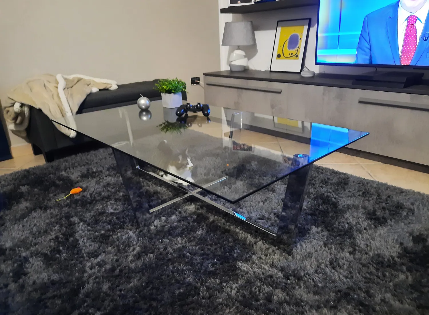 Kave Home Plam Couchtisch 120 x 70 cm Glas Chromstahl