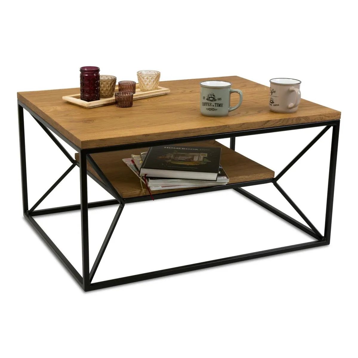 HOWHOMELY OakLoft Beistelltisch Eiche Metall Loft