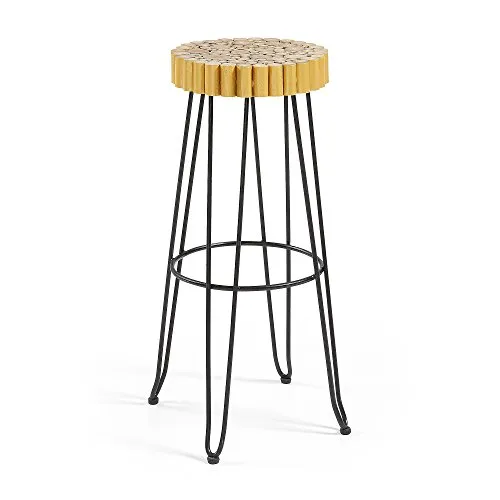 Kave Home Everet Hocker Teak Metall 73 cm schwarz
