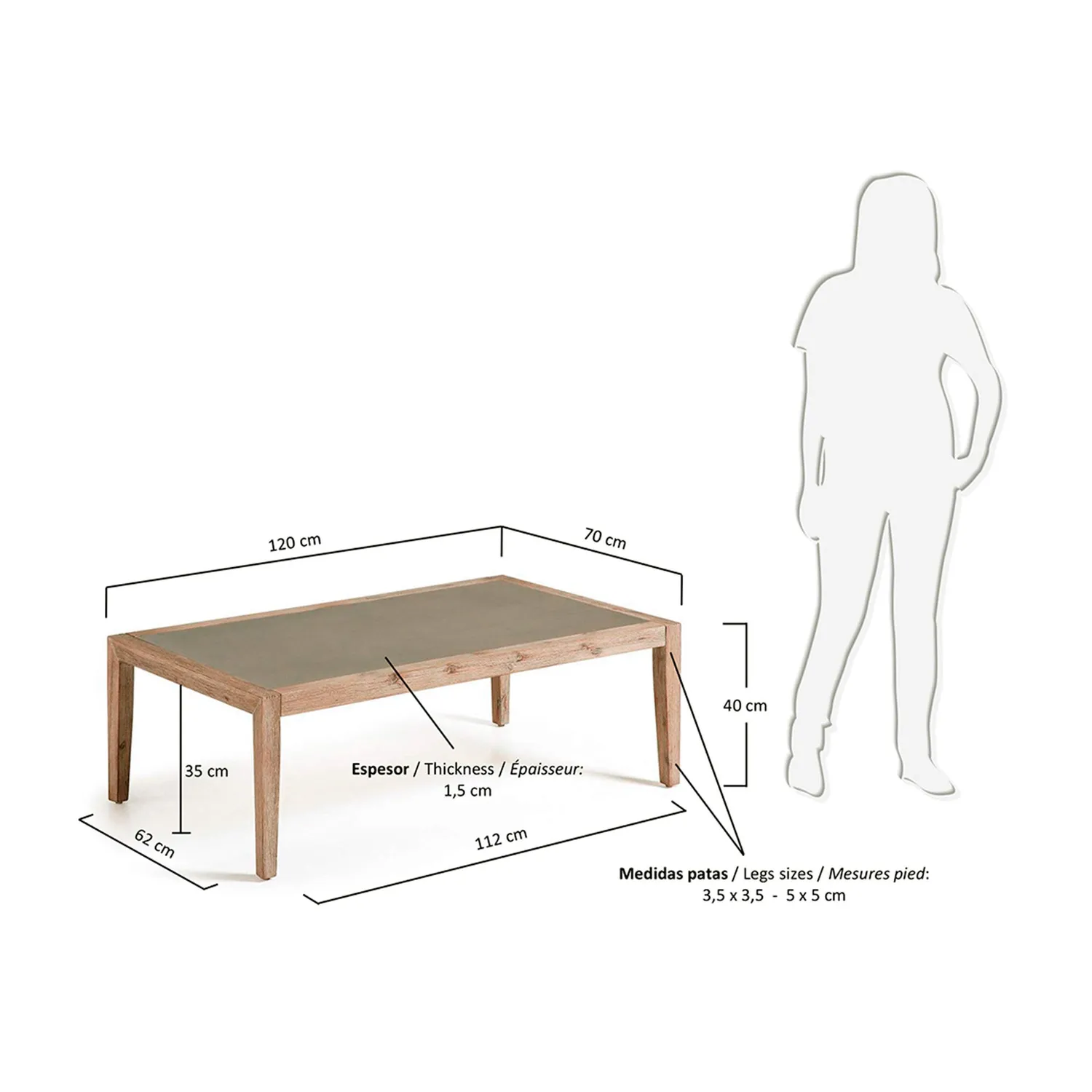 Kave Home Vetter Couchtisch 120x70 Zement Eukalyptus