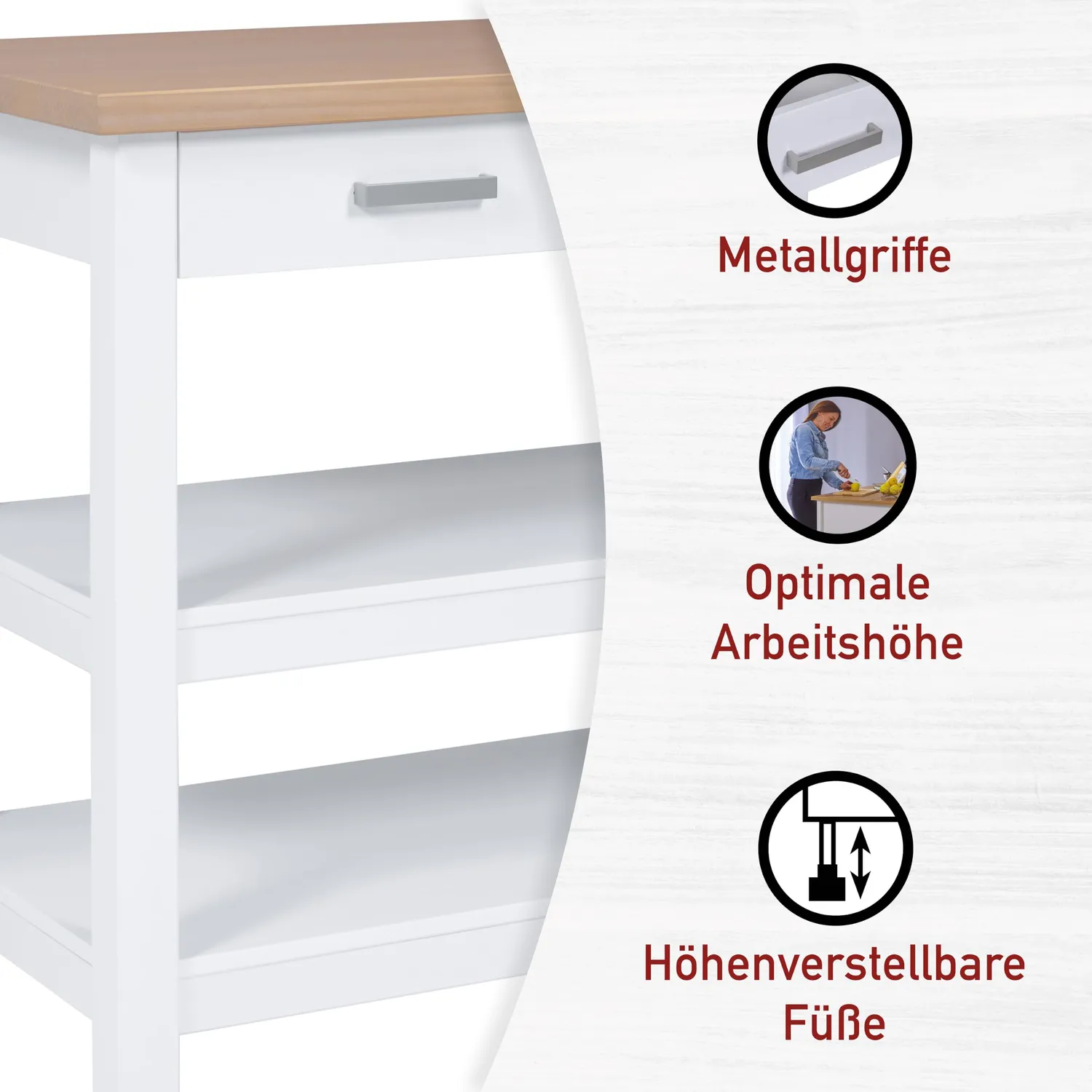 Inter Link Kücheninsel Kiefer massiv weiß Eiche 115 cm