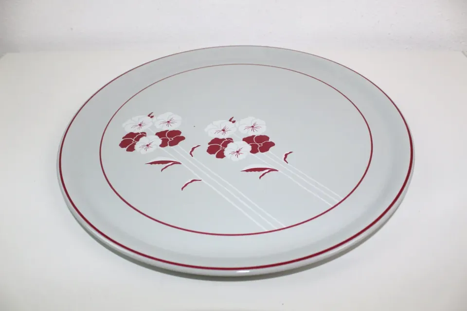 Mon Ami(e) Vintage Platte Keramik grau mit Blumen 30 cm