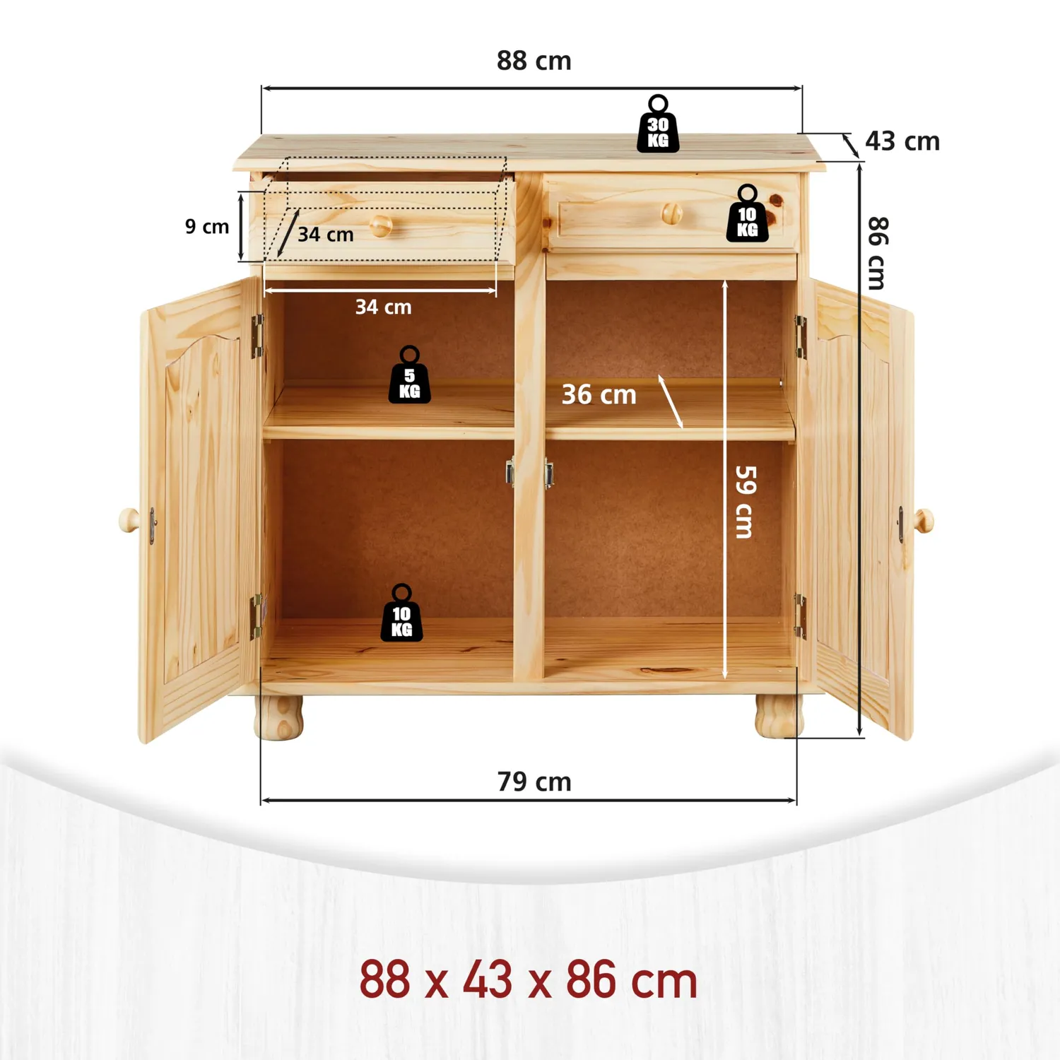 Inter Link Pamina Kommode Sideboard Kiefer massiv