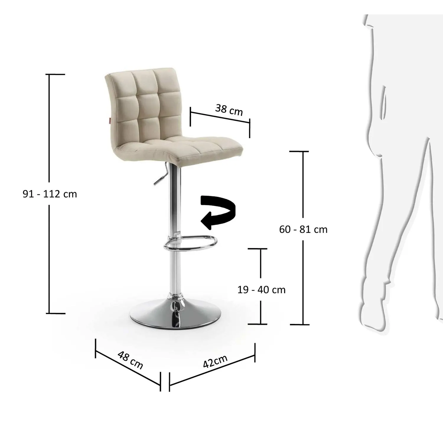 Kave Home Crema Barhocker Kunstleder höhenverstellbar