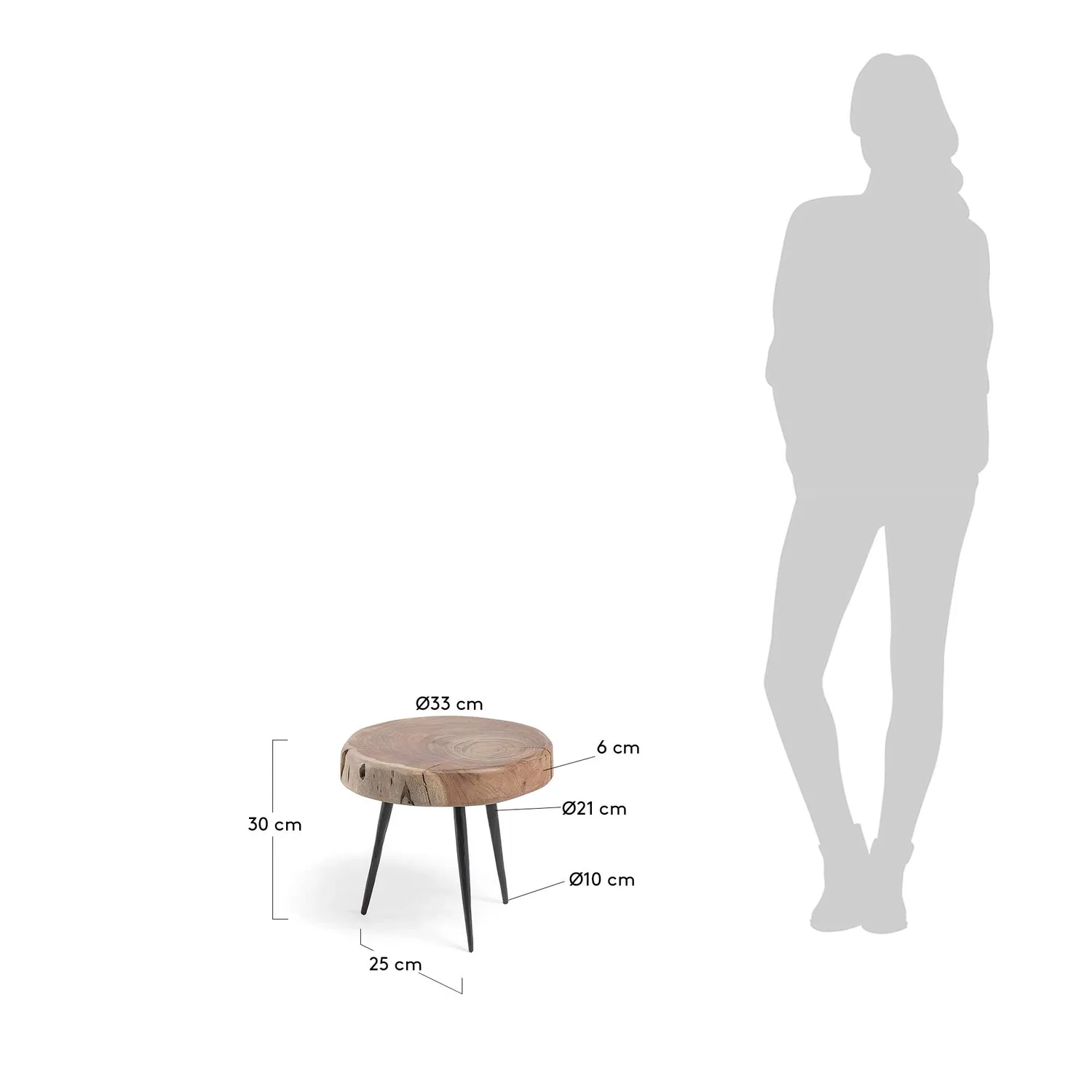 Kave Home Eider Beistelltisch Akazie Ø 33 cm schwarz