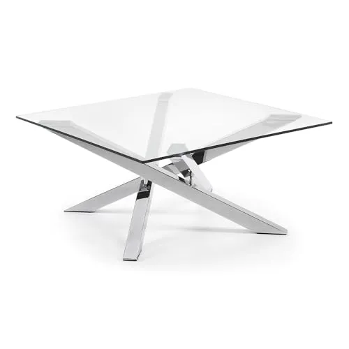 Kave Home Kamido Couchtisch 90 x 90 cm Hartglas Chromstahl