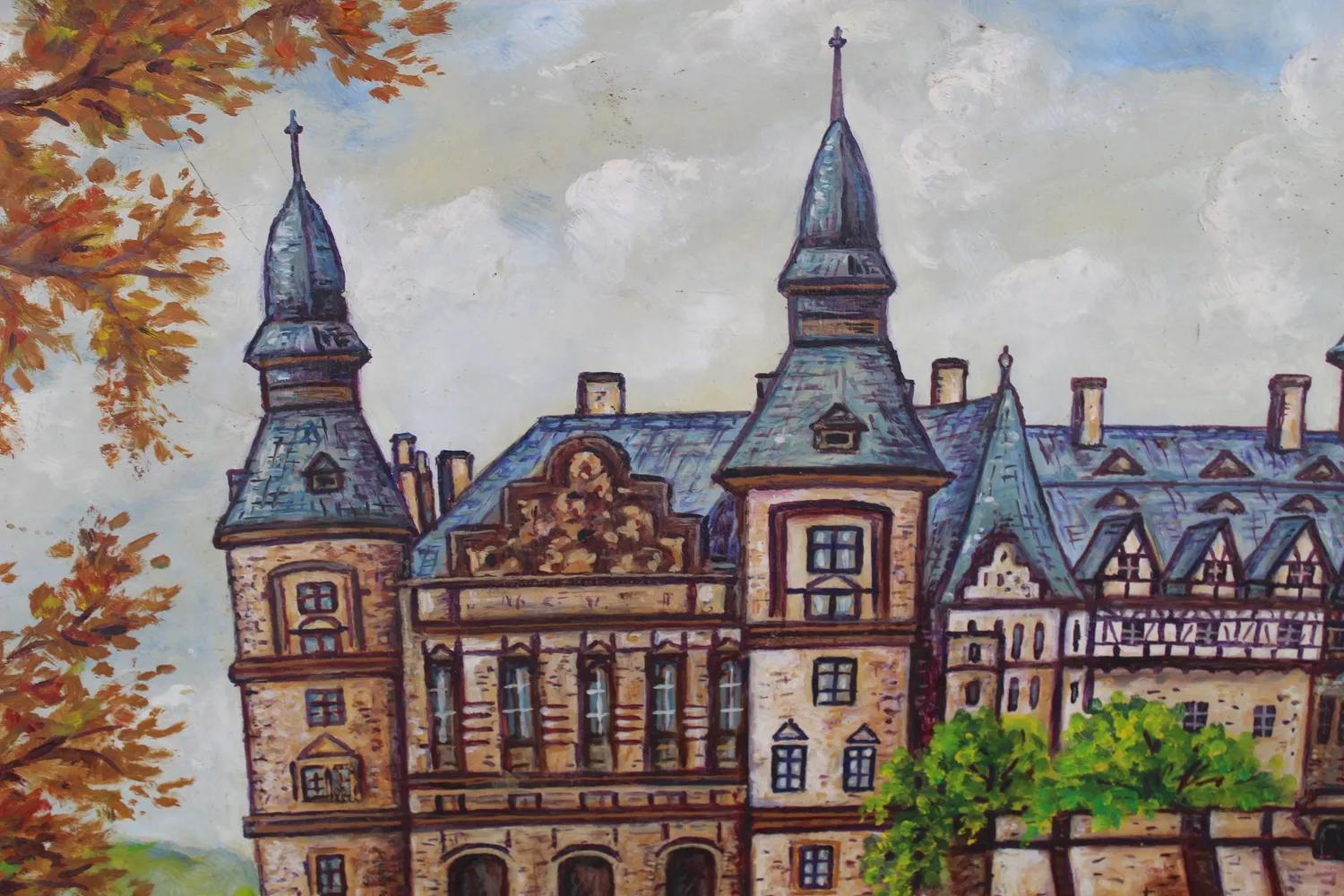 Mon Ami(e) Vintage Gemälde Schloss auf Holz Vintage