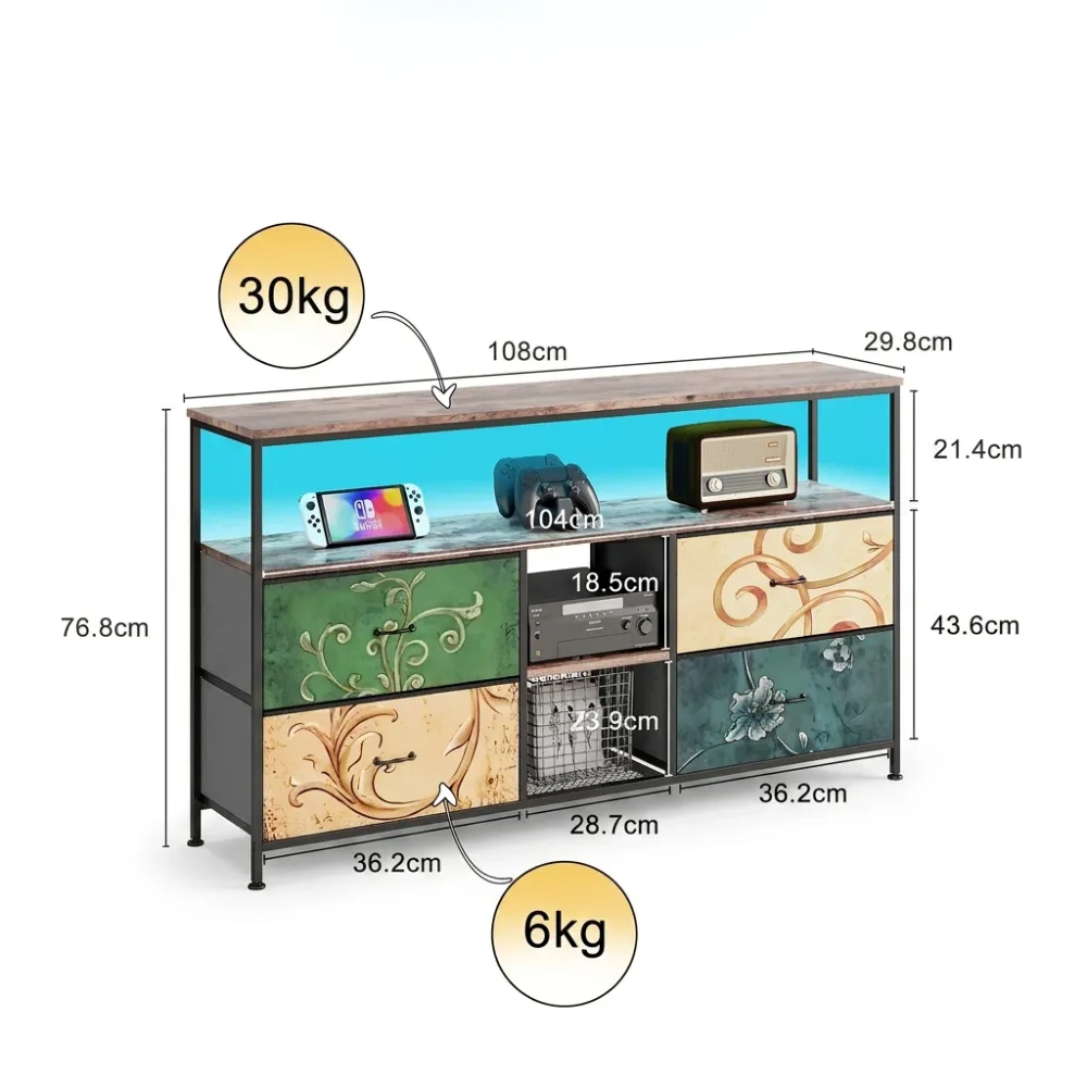 In And OutdoorMatch TV-Schrank 4 Laden LED 108 cm Holz