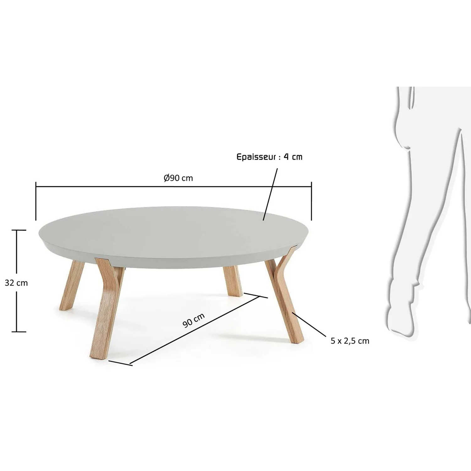 Kave Home Dilos Couchtisch grau rund 90 cm Esche