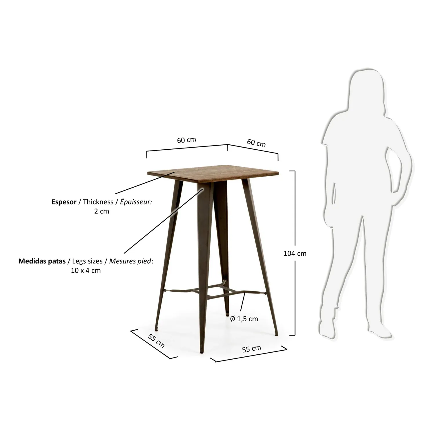 Kave Home Malira Esstisch 60x60 cm Holz Stahl grafit
