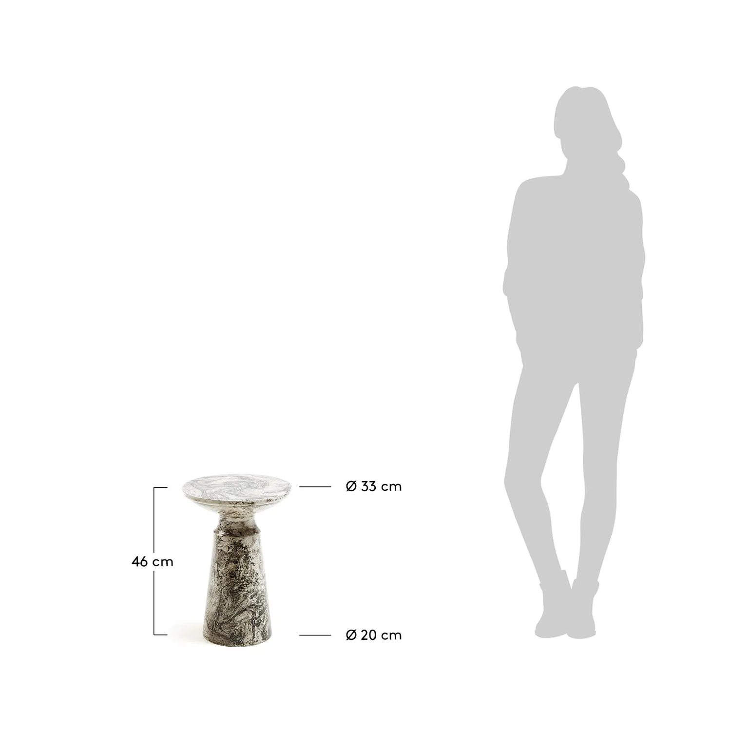 Kave Home Kesbury Beistelltisch Ø 33 cm Marmor-Effekt Grau