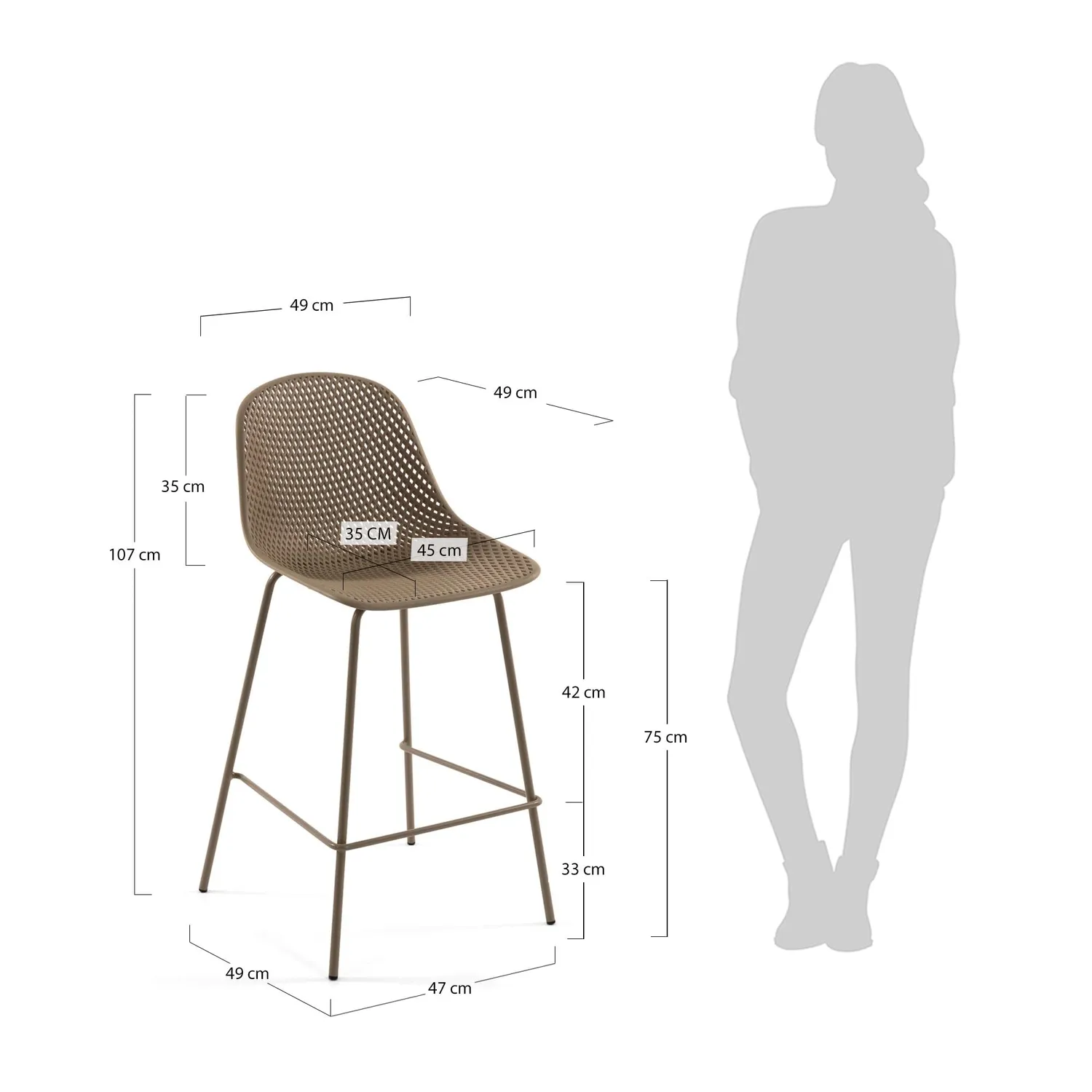 Kave Home Quinby Barhocker 75 cm Recycling-Kunststoff