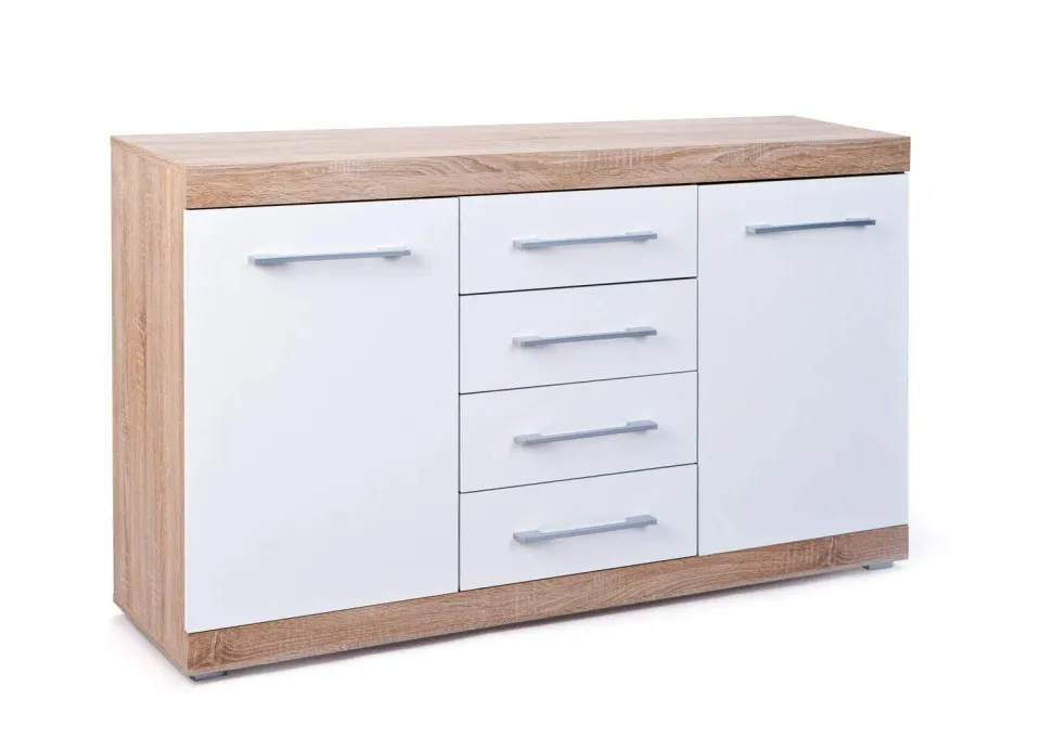 Inter Link Lublin 4 Sideboard 155 cm Eiche Weiß Hochglanz