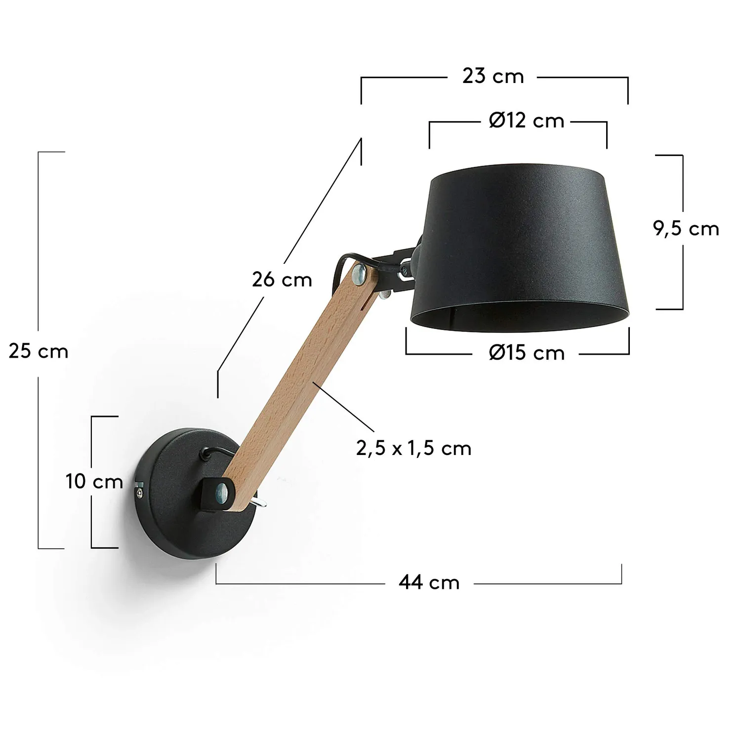 Kave Home Muse Wandleuchte schwarz Buchenholz Stahl E27