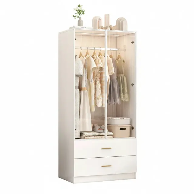 In And OutdoorMatch Kleiderschrank Weiß 80x50x175cm mit LED