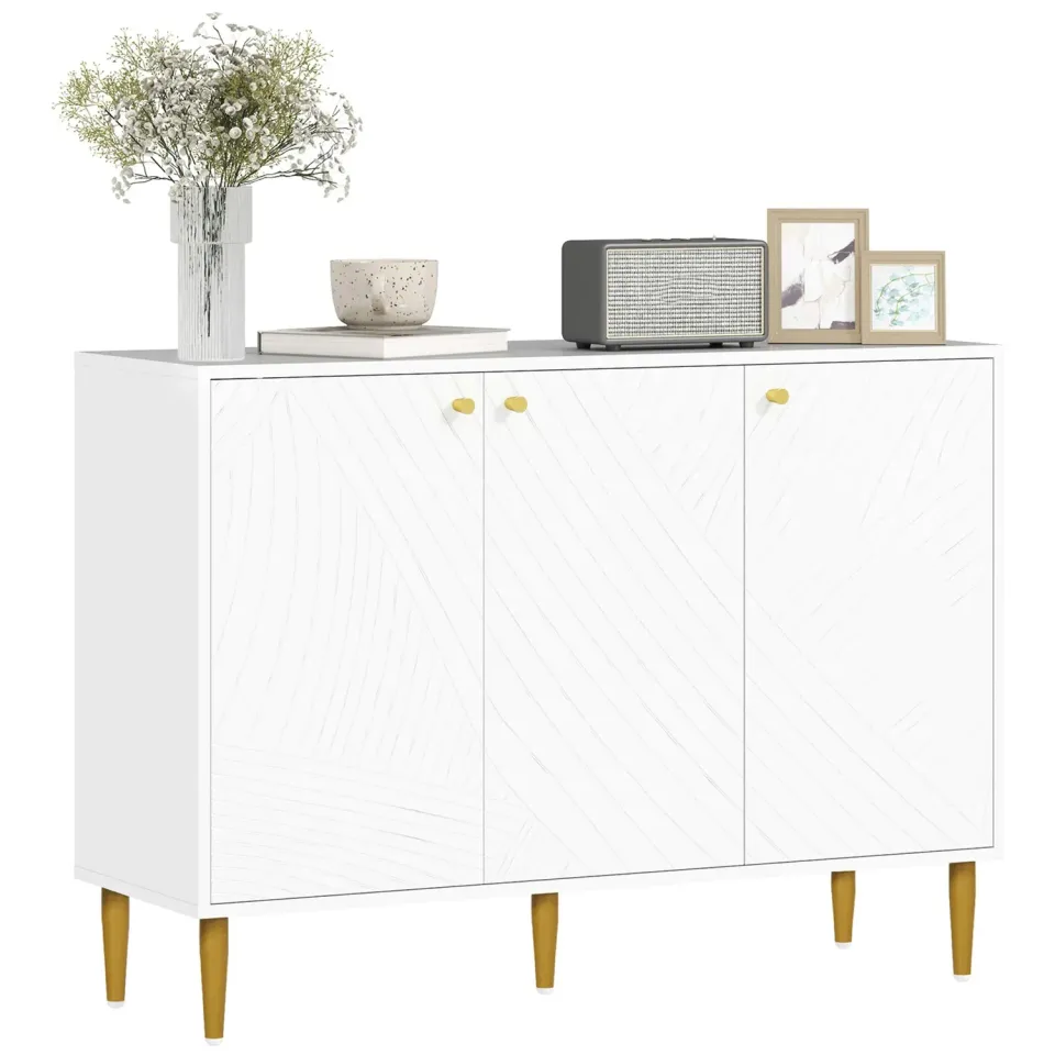 In And OutdoorMatch Sideboard 3 Türen Weiß Goldbeine