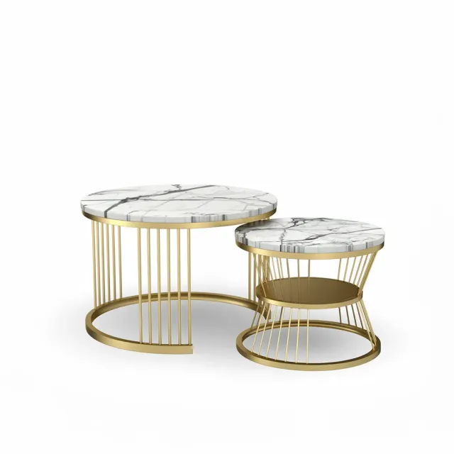 In And OutdoorMatch Couchtisch Set Marmoroptik Weiß Gold