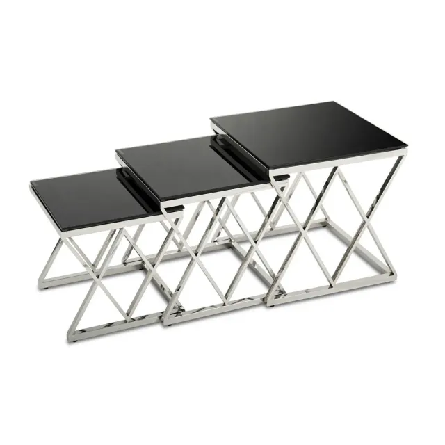 HOWHOMELY Timantti Beistelltisch 3er-Set Silber Schwarz Glas