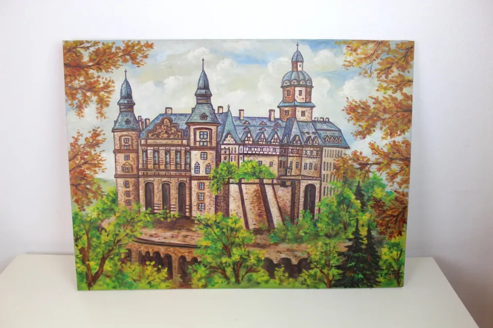 Mon Ami(e) Vintage Gemälde Schloss auf Holz Vintage