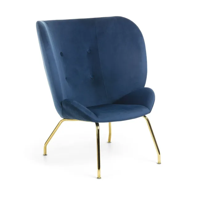 Kave Home Violet Sessel Blauer Samt Goldbeine