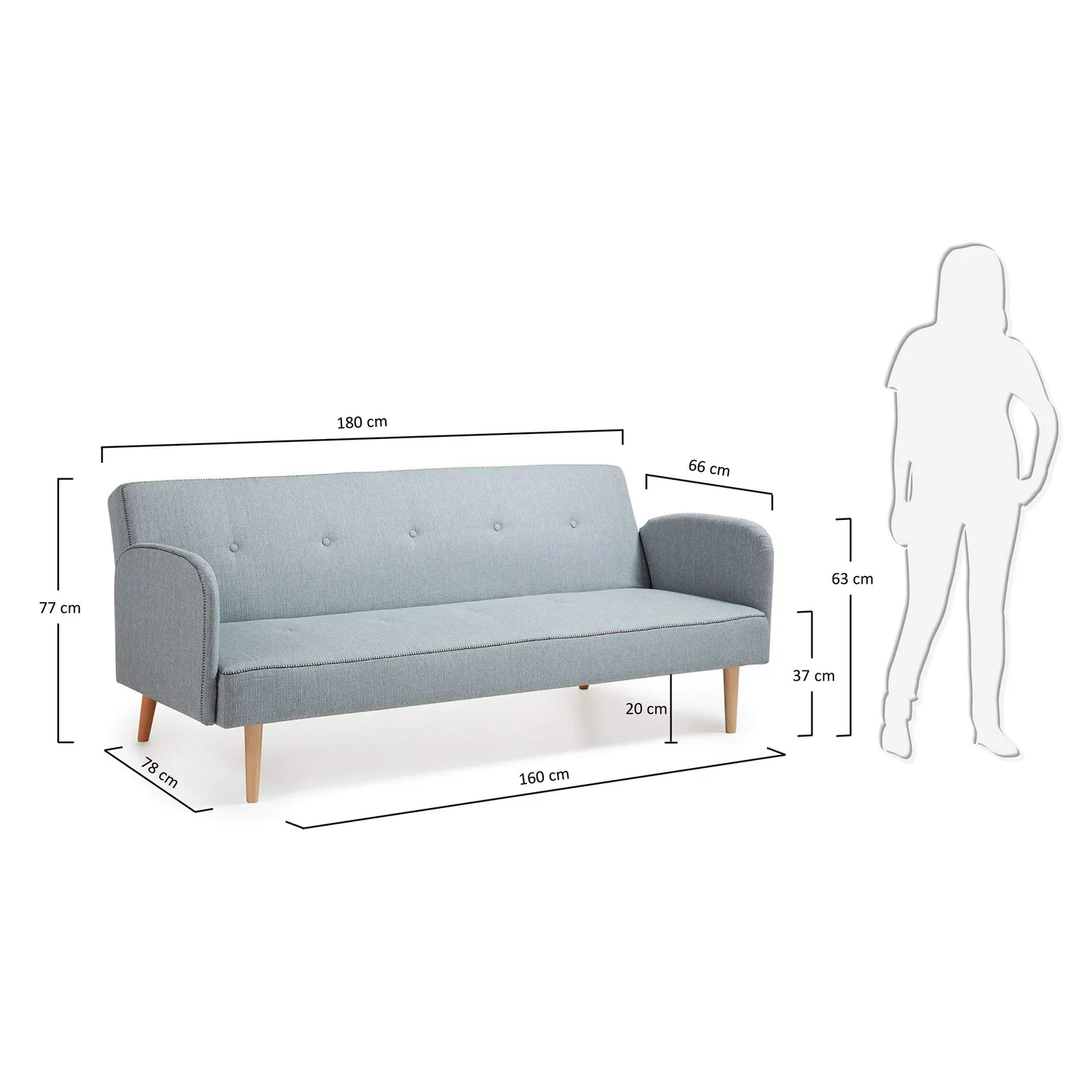 Kave Home Clic-Clac Schlafsofa grau 180 x 107 cm PU-Schaum