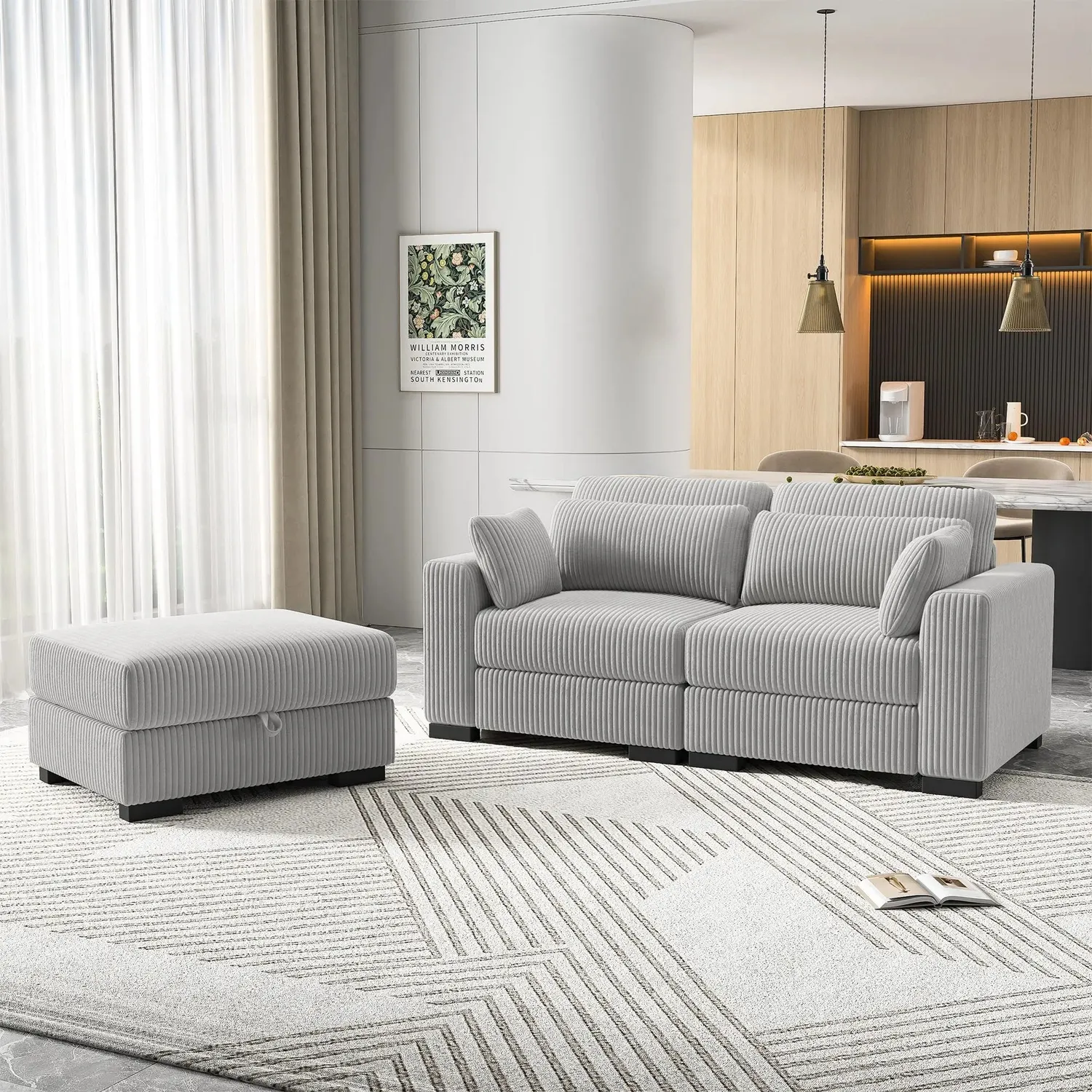 In And OutdoorMatch 2-Sitzer Cord Sofa Grau 188 cm Cordstoff