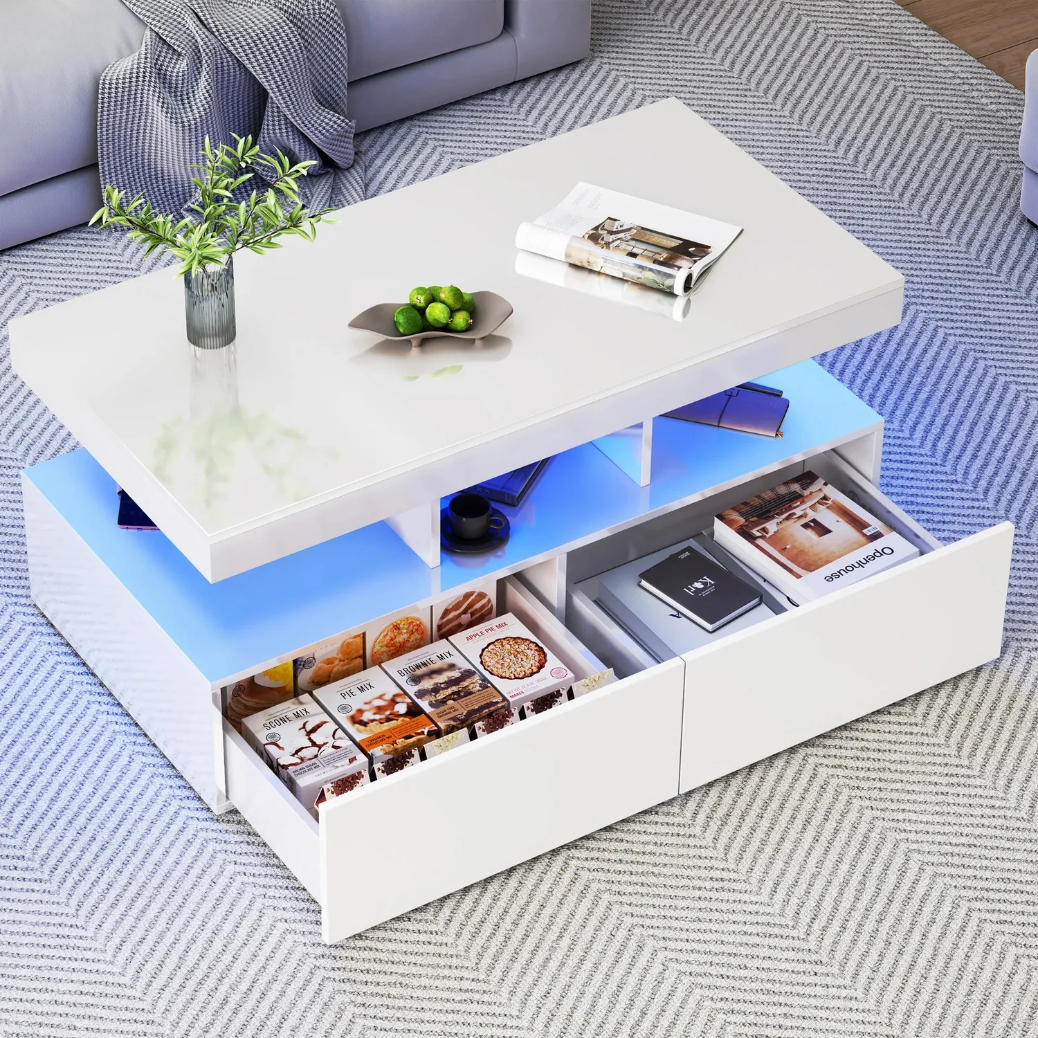 In And OutdoorMatch Couchtisch 104x53 cm mit LED 2 Laden