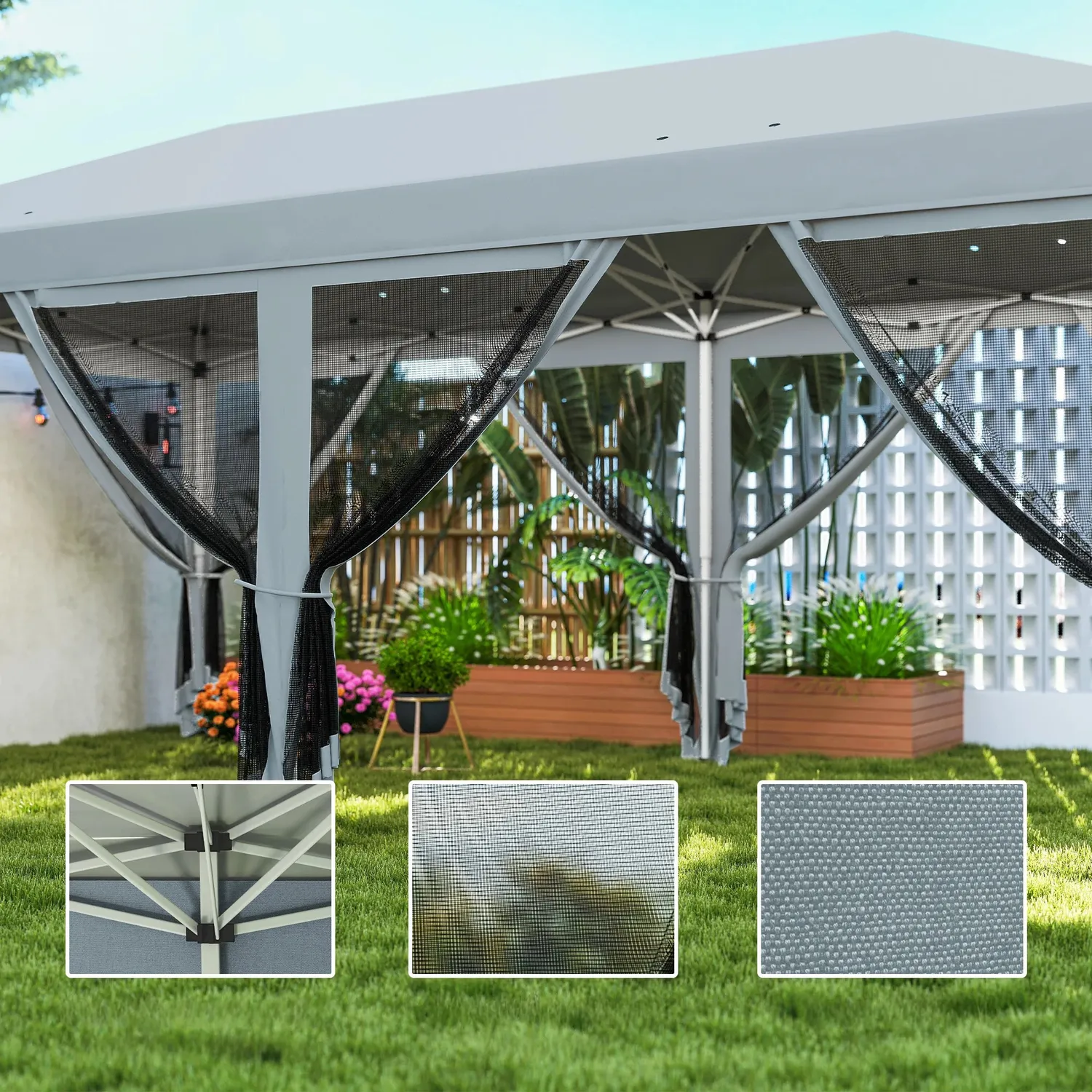 In And OutdoorMatch Pavillon Schwarz 6x3m mit Moskitonetz