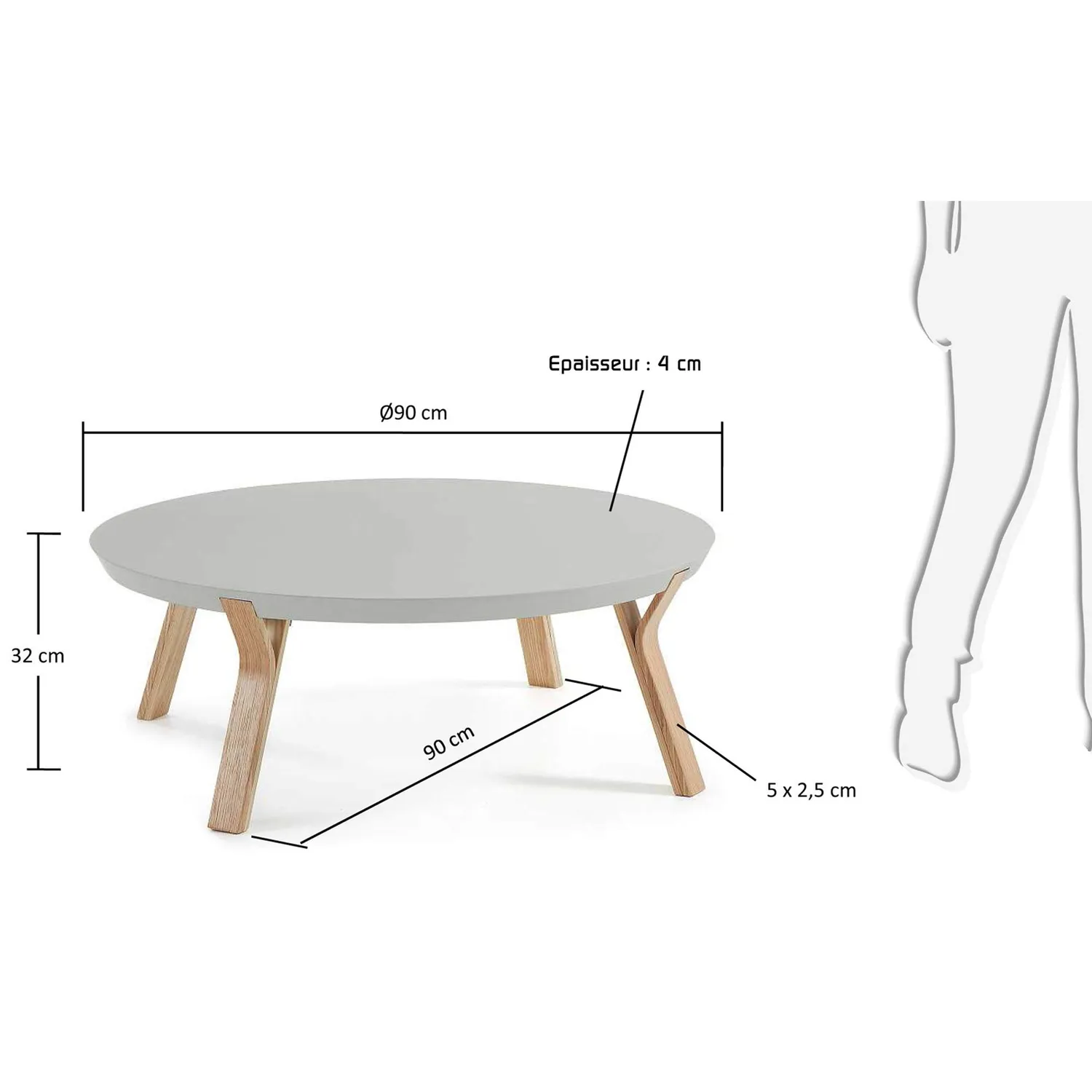 Kave Home Dilos Couchtisch grau rund 90 cm Esche