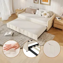 In And OutdoorMatch Schlafsofa 90x200 Samt Creme