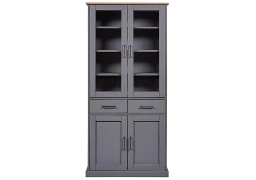 Inter Link Forenzo Vitrinenschrank grau/Oak Massivholz