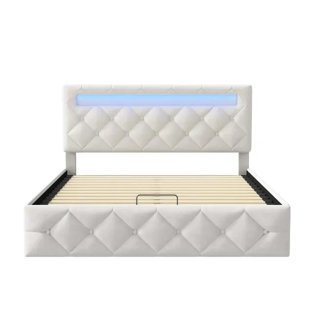 In And OutdoorMatch Polsterbett 140x200 LED Samt Stauraum
