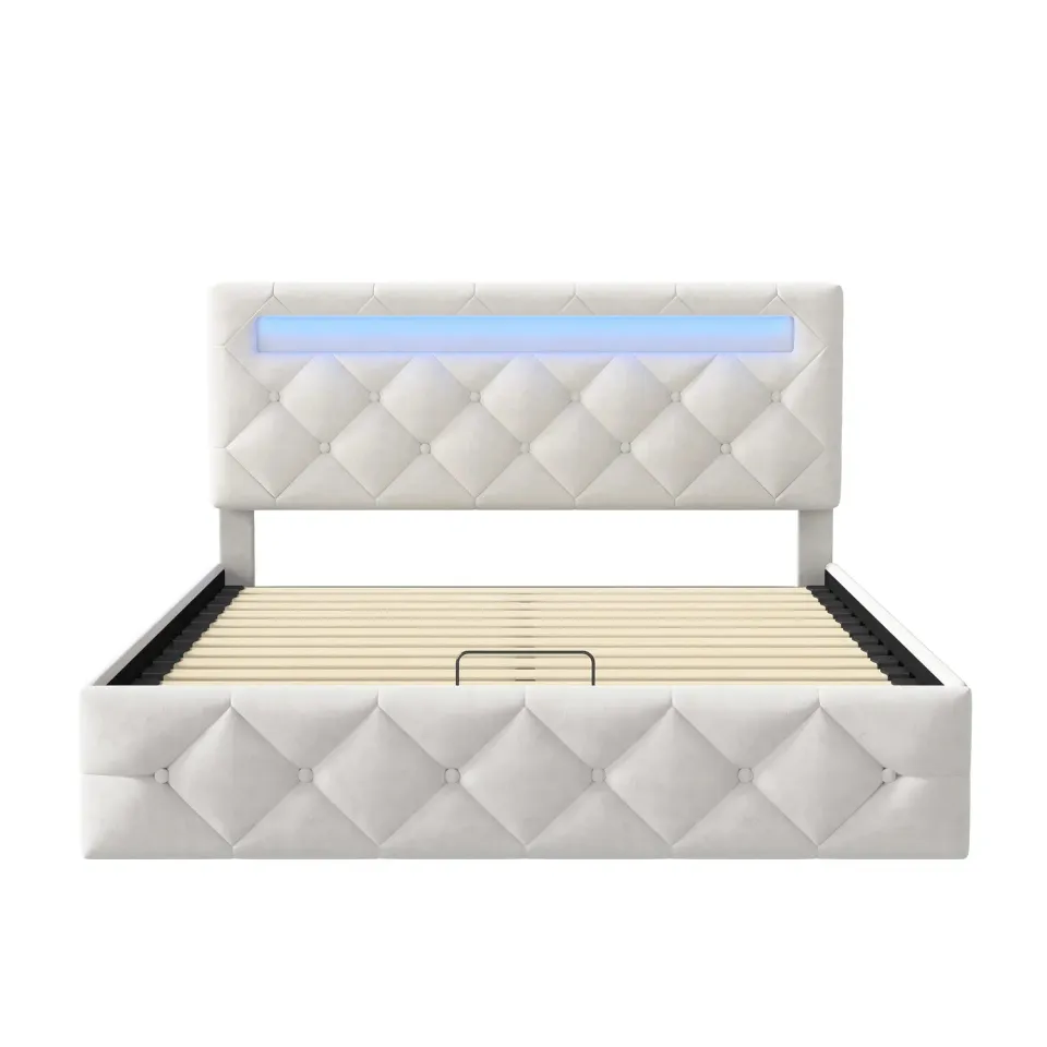 In And OutdoorMatch Polsterbett 140x200 LED Samt Stauraum
