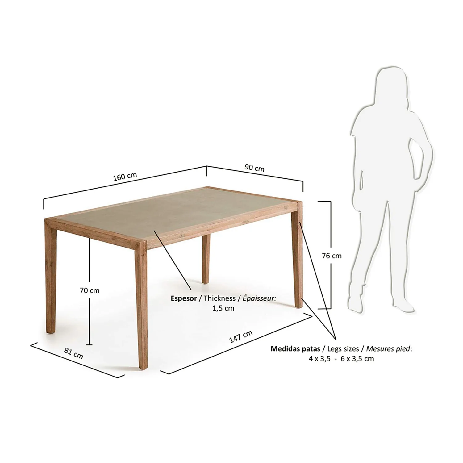 Kave Home Vetter Esstisch 160x90 Zement Eukalyptus