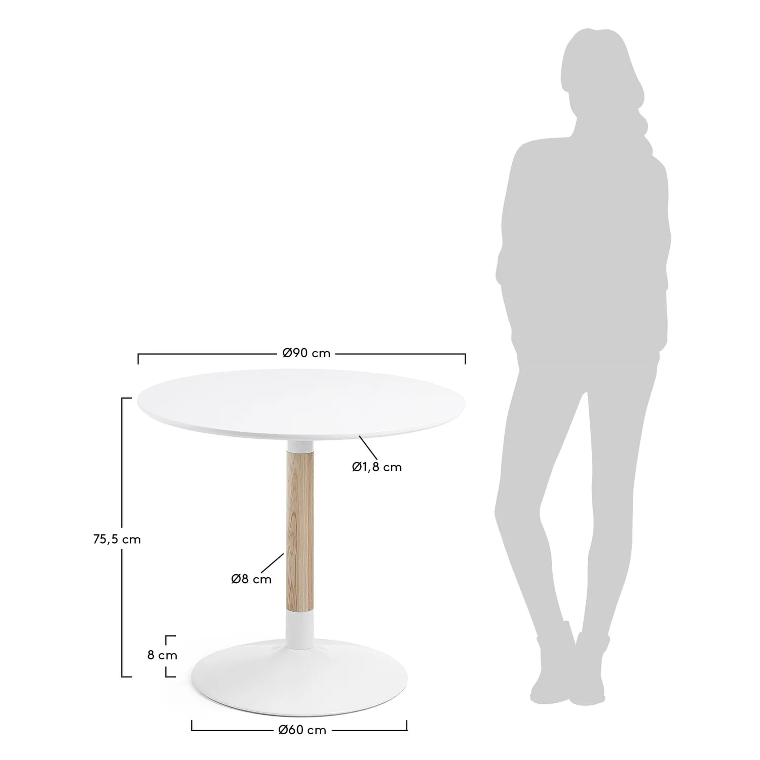 Kave Home Trick Esstisch rund 90cm weiß Esche