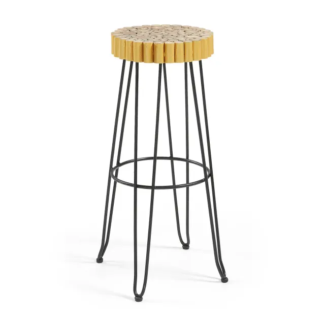 Kave Home Everet Hocker Teak Metall 73 cm schwarz