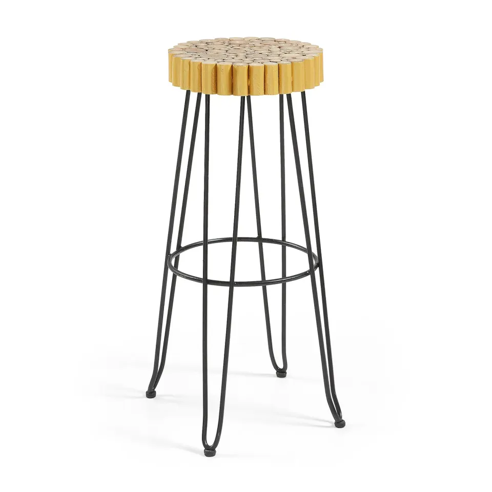 Kave Home Everet Hocker Teak Metall 73 cm schwarz