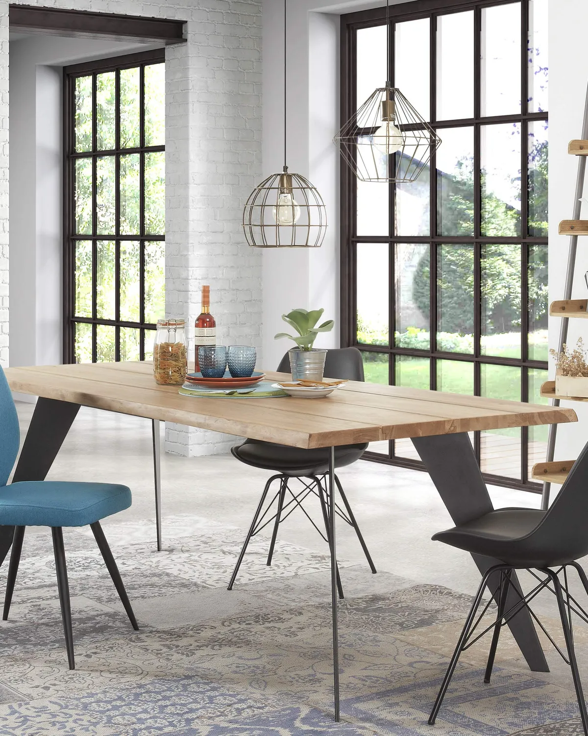 Kave Home Mobela Leiterregal 67x200 Tanne schwarz