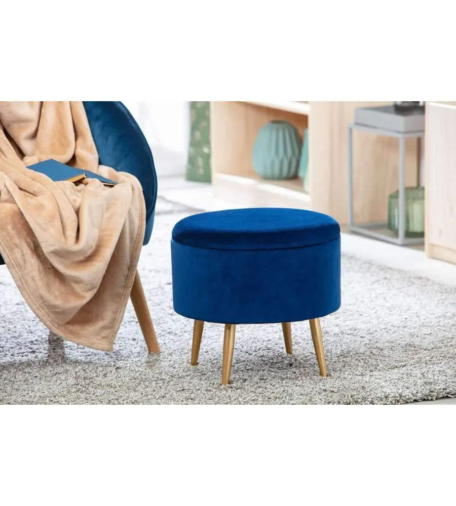 Inter Link Willandra Pouf-Hocker blau aus Samt mit Stauraum
