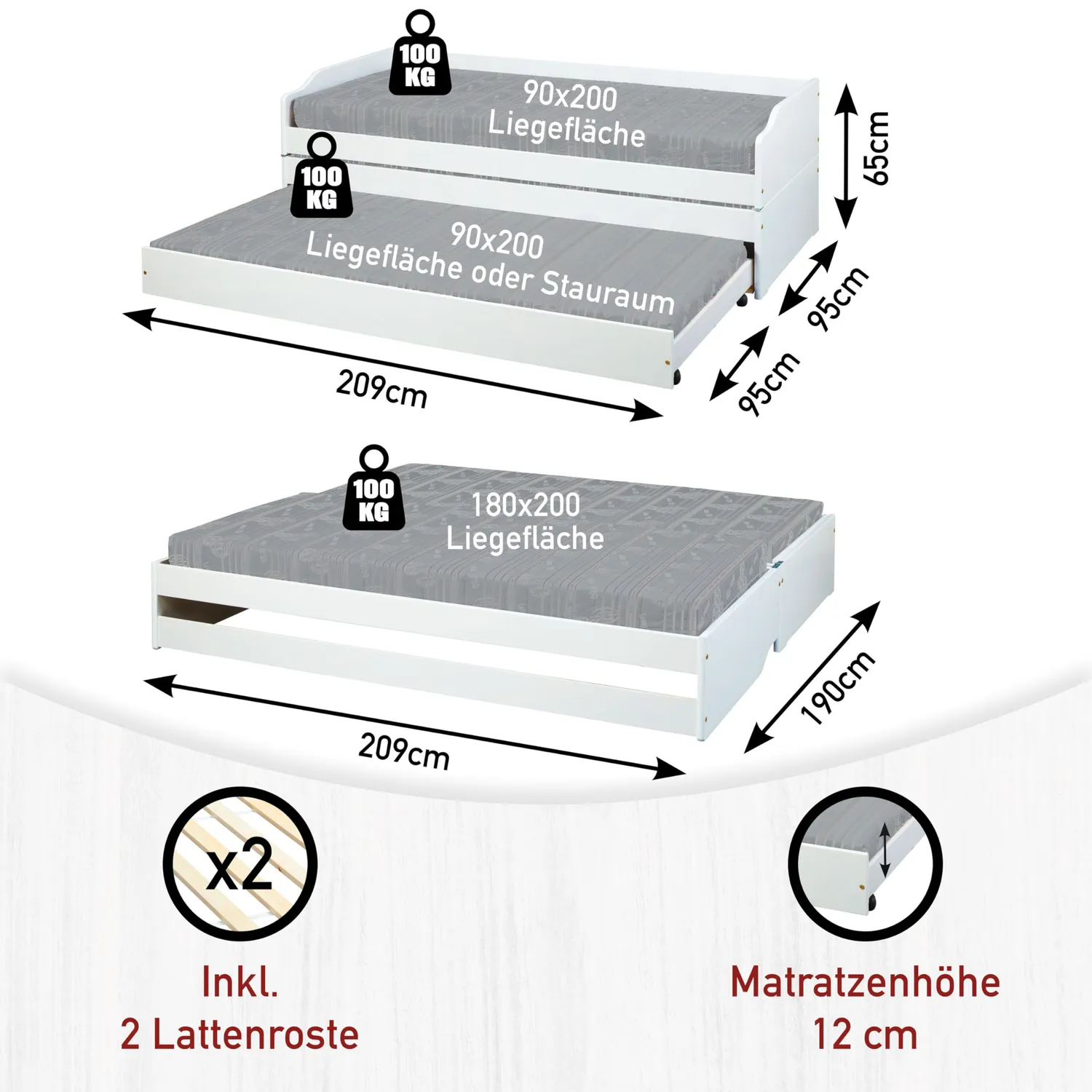 Inter Link Lotar Funktionsbett Weiß mit Lattenrost