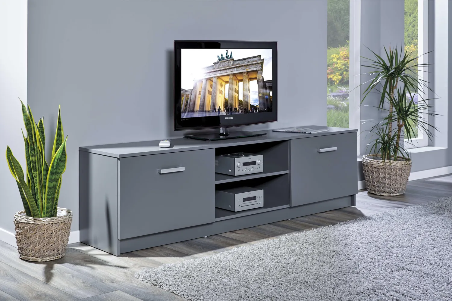 Inter Link Elenzio TV-Kommode 2 Klapptüren grau 2 Fächer
