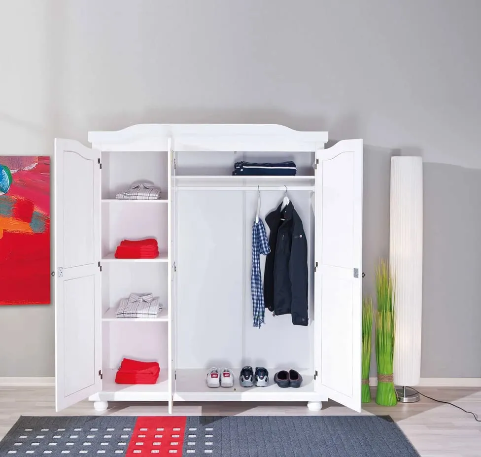 Inter Link Kleiderschrank 3-türig Weiß Kiefer Massivholz