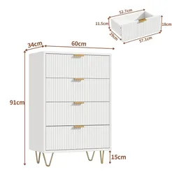 In And OutdoorMatch Kommode Holz weiß 4 Schubladen 60x34x91