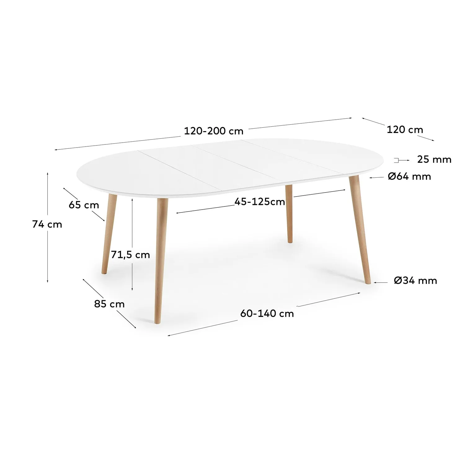 Kave Home Oqui Ausziehtisch weiss 120-200 cm ausziehbar