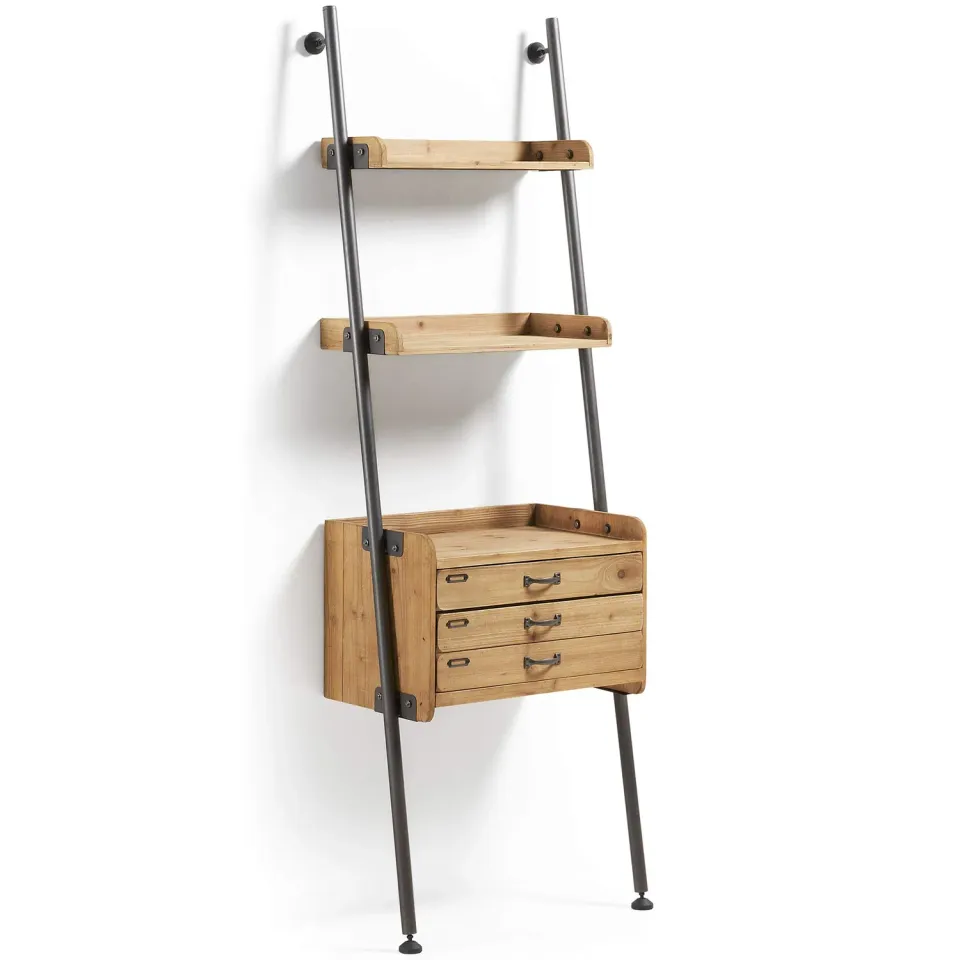 Kave Home Mobela Leiterregal 67x200 Tanne schwarz