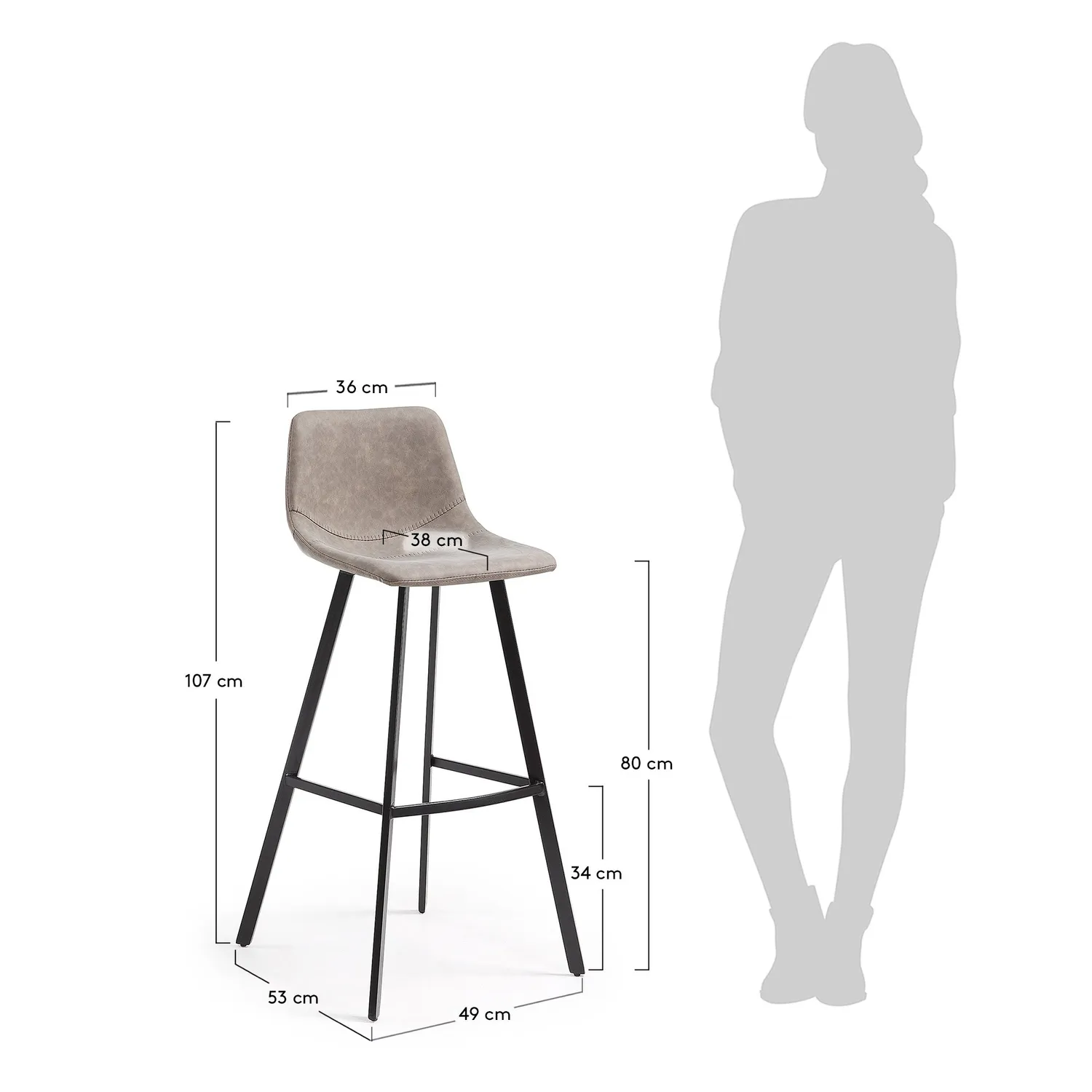 Kave Home Alve Barhocker Kunstleder mit Lehne