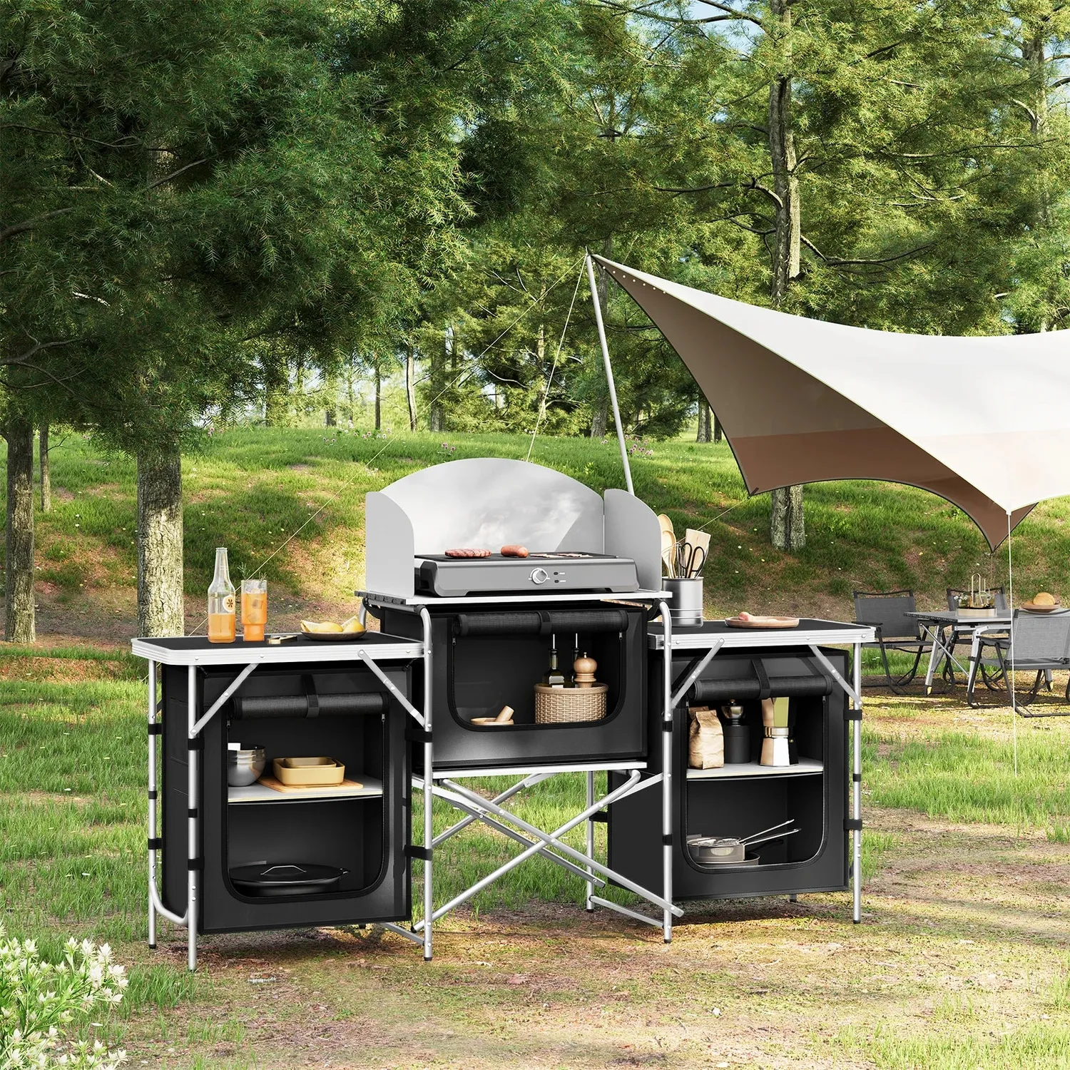 In And OutdoorMatch Campingküche Alu Schwarz 174x48 cm